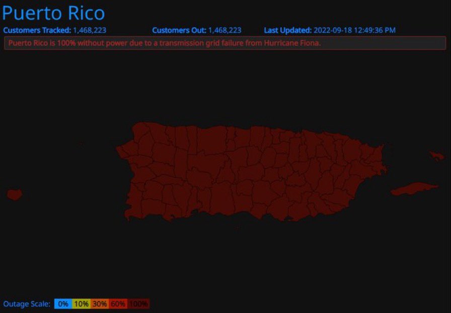 #BREAKING All of #PuertoRico plunged into darkness (once again) after another hurricane unleashes its fury on their fragile electrical grid. #Fiona Brings back memories of #Maria 5 years ago <a href="/CNNweather/">CNN Weather Center</a> <a href="/CNN/">CNN</a> <a href="/cnnbrk/">CNN Breaking News</a>