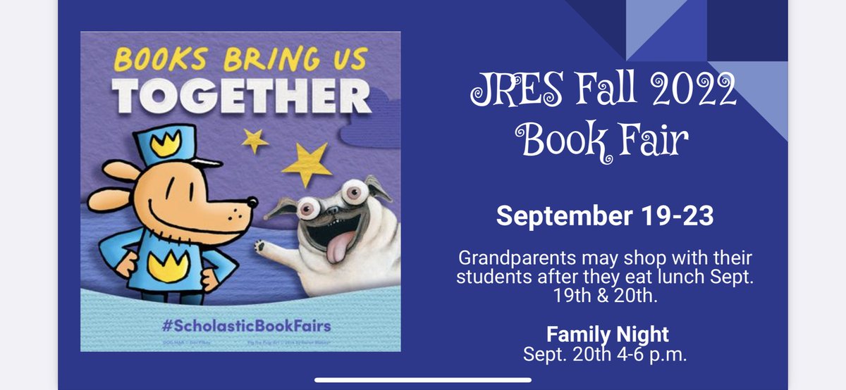 JRES_Library's tweet photo. Our Fall 2022 Book Fair starts tomorrow! Can't wait to see how our Rockets share their favorite topic for our dress up day!   @JresRockets https://t.co/Pf5jG20phh