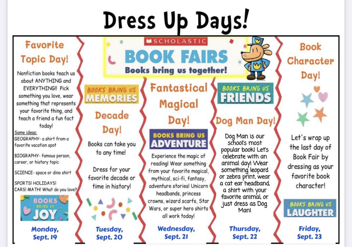 Our Fall 2022 Book Fair starts tomorrow! Can't wait to see how our Rockets share their favorite topic for our dress up day!   <a href="/JresRockets/">JRES</a>