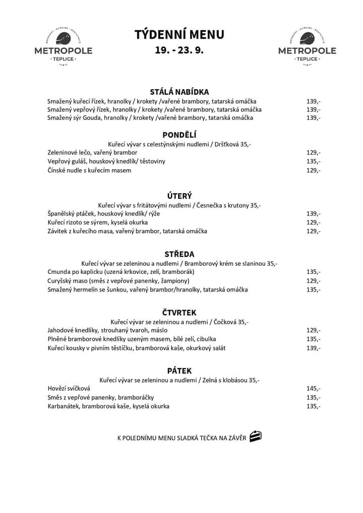 MetropoleTP's tweet image. 🍽TÝDENNÍ MENU 19.-23.9.🍝