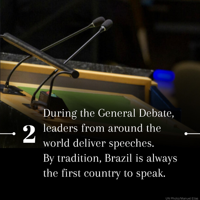 UN's tweet photo. Every year, leaders gather at UNHQ for the General Assembly, where they take on some of the biggest challenges facing our world today.

Swipe through to learn some fast facts about #UNGA, the busiest diplomatic week of the year!