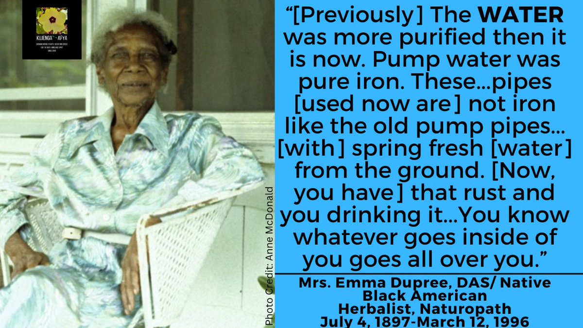 🚰🥤Long before the current WATER crisis in #JacksonMississippi &amp; Flint, Michigan, there have been dire problems with U.S. water systems &amp; additional pollution concerns in Black communities despite adequate tax revenue. Famed Herbalist Mrs. Emma Dupree spoke about it decades ago.