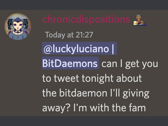 luckydaem0n's tweet photo. While @chronicdispo enjoys the rest of his bday AFK w/ the fam, he's asked me to pass on that a #BitDaemon will be dropped to one #AmericanGothic minter after 24h ๐น
Plus 50/250 IDs get customs & EVERY holder gets a 1:1 Weirdie airdrop upon close of mint
https://t.co/ZGbeXYkgFX https://t.co/LTVWhfv8np