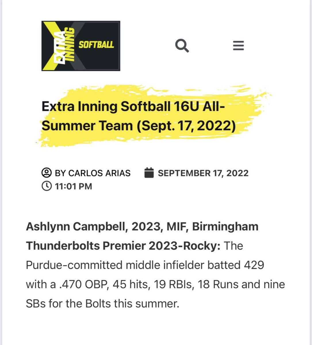 Thank you @ExtraInningSB @Los_Stuff @BrenttEads for the recognition. @PurdueSoftball @CoachDeOliveira @PurdueCoachD @CoachMFrezzotti