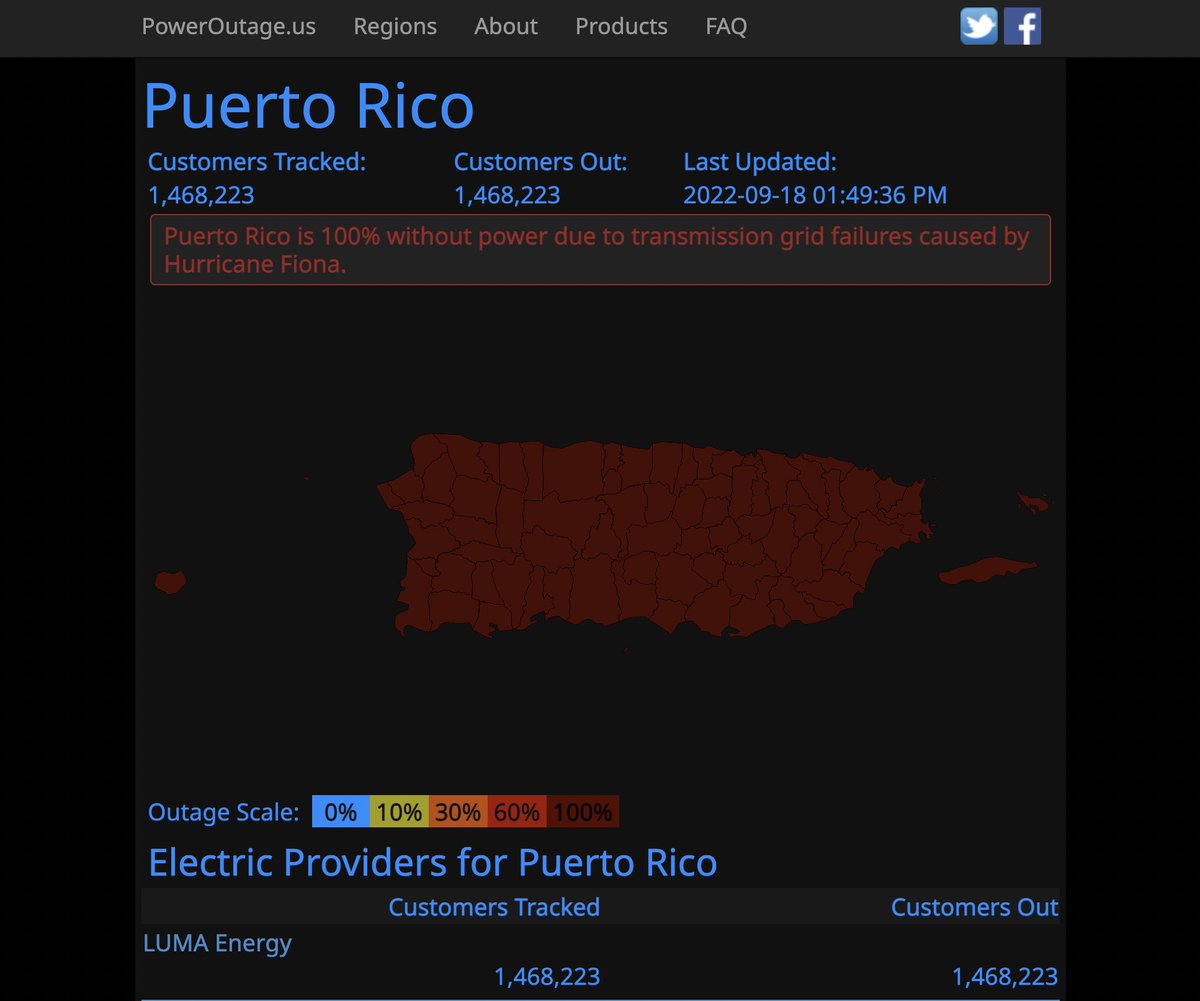 The US attacked Puerto Rico's energy workers union, and pushed to privatize the public energy system with LUMA. Now 100% of customers are blacked out bc of Hurricane Fiona. Disaster Capitalism.
