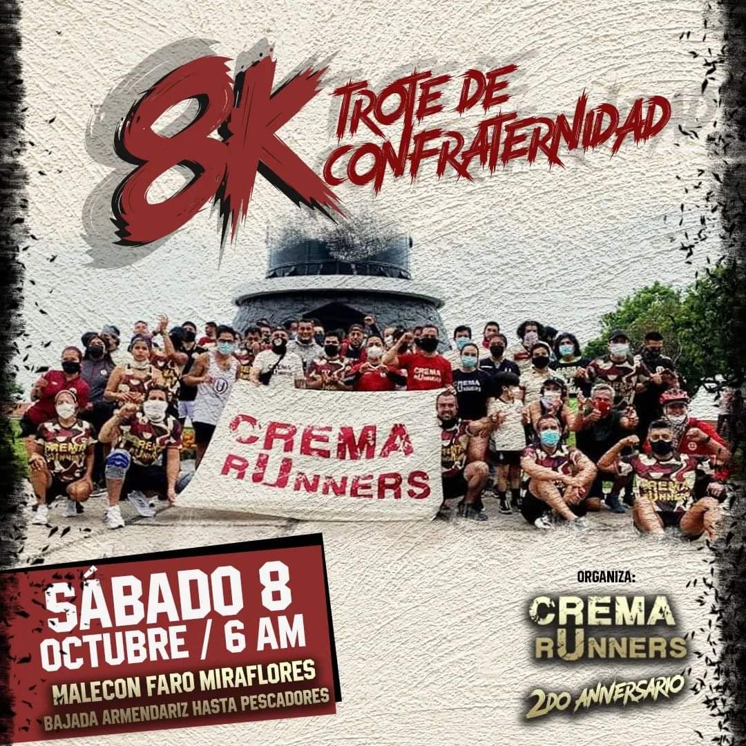 8 de Octubre celebramos el 2do Aniversario de los Crema rUnners, será un trote grUpal, con toda la garra, desde el Faro de Miraflores hasta Pescadores, habrán  invitados sorpresa. Pintaremos el malecón y la costa verde de Crema.
Polo inbox 👊
<a href="/Universitario/">Universitario</a> @ColectivoUSA
