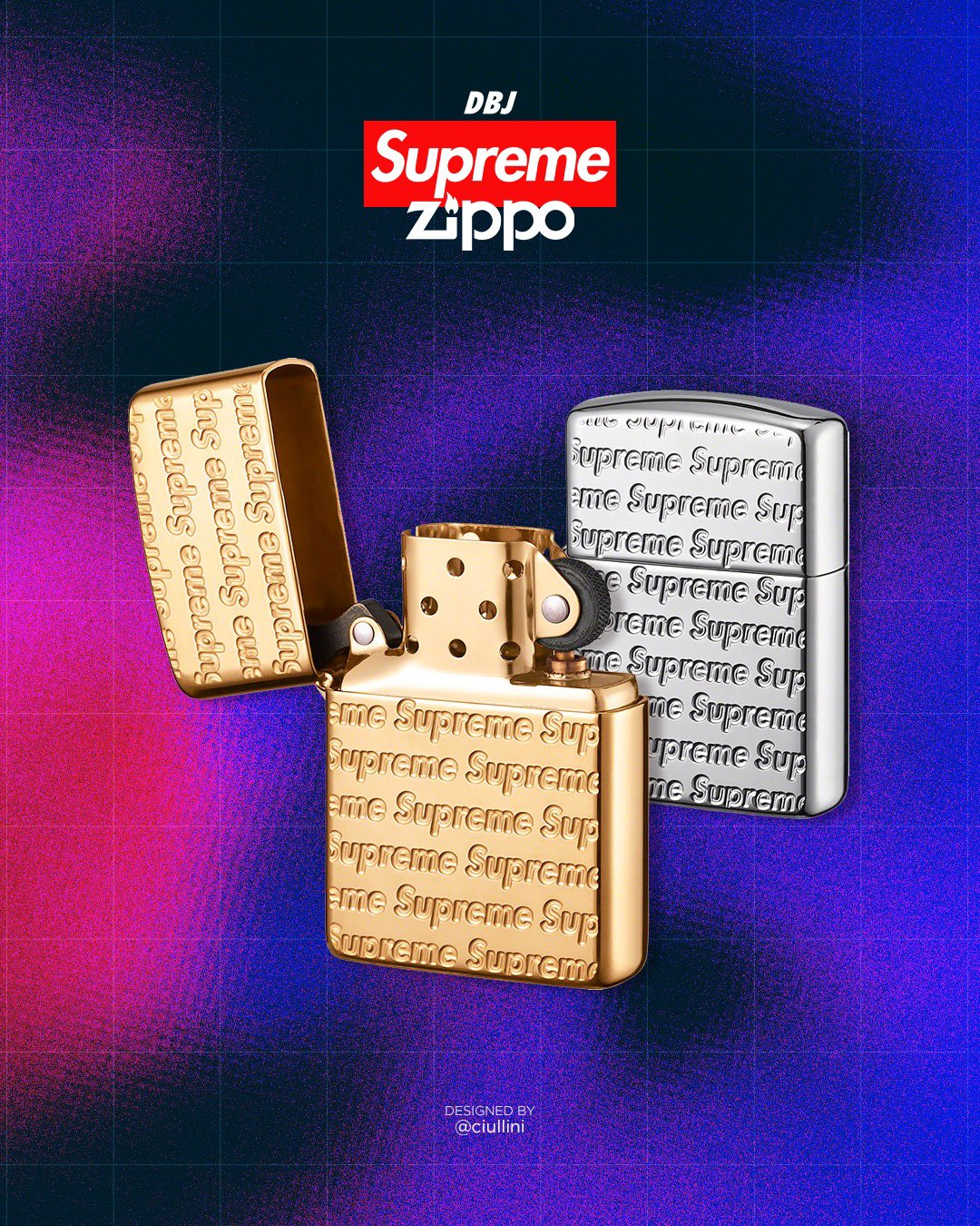 Supreme Repeat Engraved Zippo GOLD