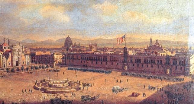 Cuauhtemoc_1521's tweet photo. En septiembre de 1847 así lucía la Plaza Mayor y el Palacio Nacional con la bandera de EEUU ondeando sobre la capital después de la entrada del ejército invasor comandado por Winfield Scott. Qué hubieras hecho si te hubiera tocado vivir tan aberrante espectáculo? https://t.co/AOoNp767Vo