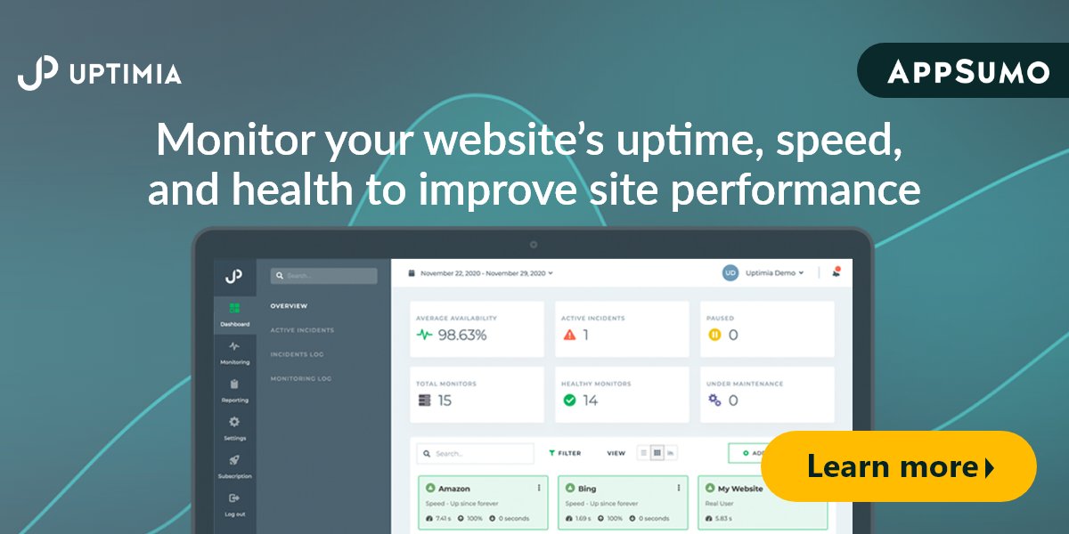 💥Monitor your website’s uptime, speed, and health to improve site performance 💥
👉Check this out: appsumo.8odi.net/Uptima
✅Best for Ecommerce, product managers, small businesses

#Website #WebsiteDesign #WebsiteBuilder #websitemanagement #WebsiteTraffic #WebsiteVisitors #seo