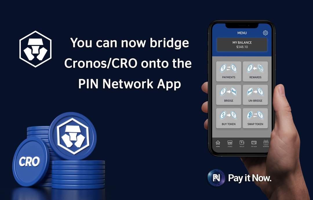 PayItNow_PIN's tweet photo. The #PIN_Network continues to expand. With even more options you can now bridge CRO onto the #pin_network_app 

Bridge, swap or spend (all gas free - in app) - the choice is yours!

Download the PIN Network App today https://t.co/M770wIvn3q

#cro #cronos #pin #payitnow https://t.co/ci1iqBJBgM