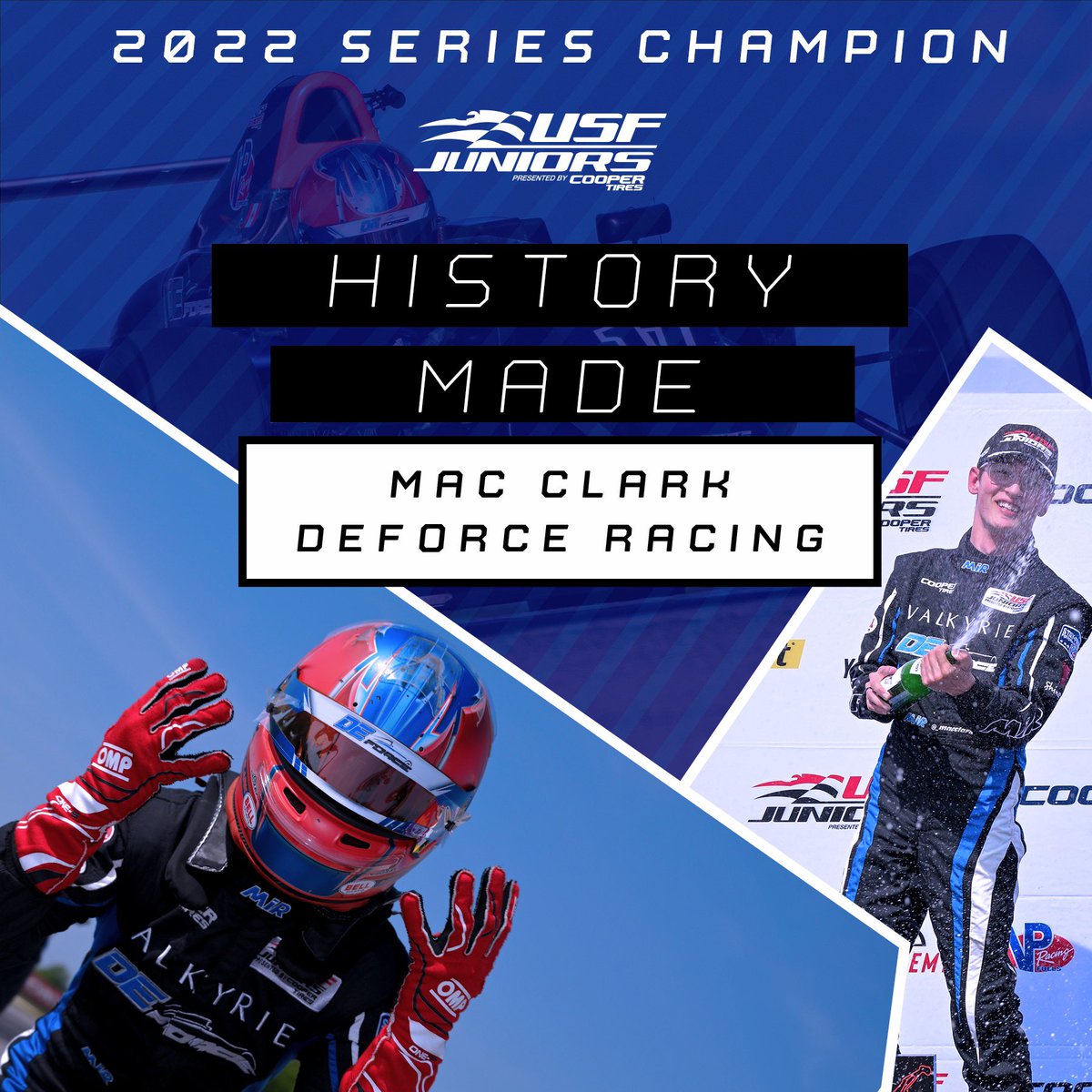 HISTORY. MADE.

YOUR FIRST-EVER USF JUNIORS SERIES CHAMP — MAC CLARK, <a href="/DEForceRacing/">DEForce Racing</a>

His prize? A $221,000 scholarship and spot in <a href="/USF2000/">USF2000 Series</a> 🏆😎

#RoadToIndy | #TeamCooperTire