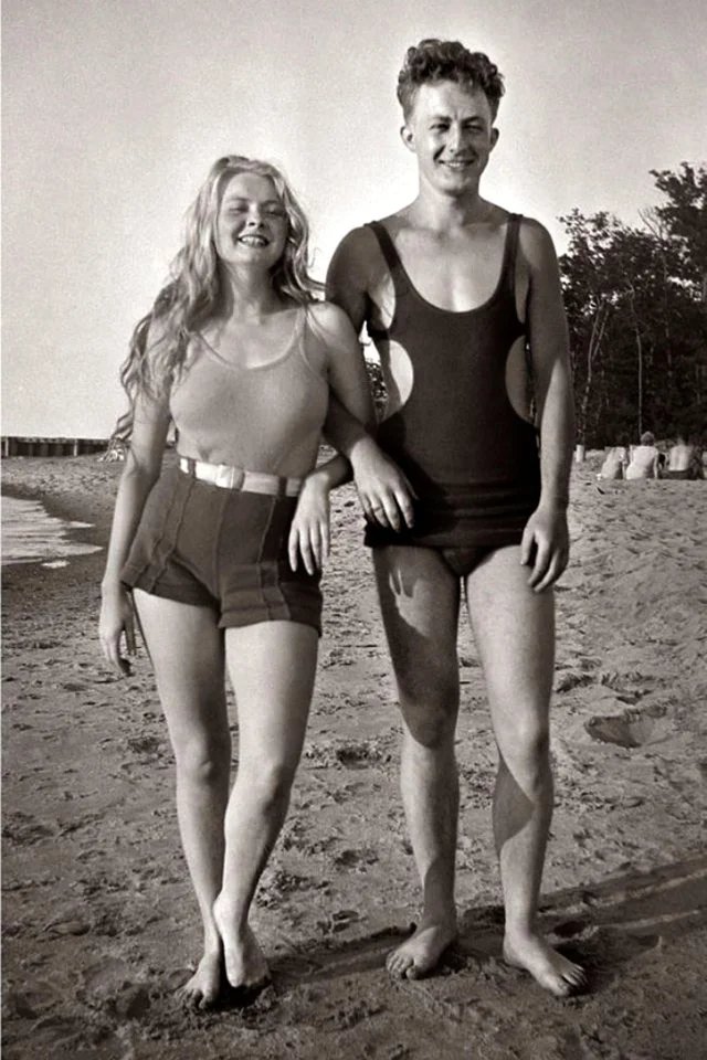 An unknown couple on a beach in the 1930s.