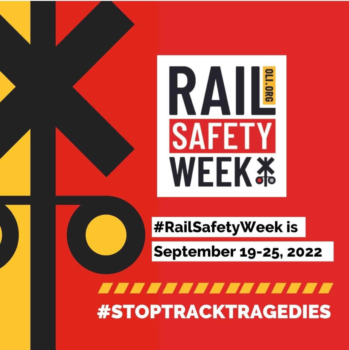 oliofpa's tweet photo. September 19-25 is Rail Safety Week! In the U.S., every 3 hours a person or vehicle are hit by a train.  Trains cannot stop quickly! Our nation's rail system is vital to the supply chain and safety is always a priority. #StopTrackTragedies https://t.co/UKI8Br9goR