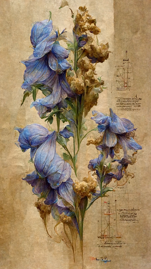 midjunkie's tweet photo. Another great acquisition on #tezos  
Delphinium Studies by @OrgasmArtNFT .

Love the Leonardo Da Vinci Ai style of this piece of art! Nice! #aiartcommunity #NFTcollections #AiArtworks https://t.co/barMGAjBFF
