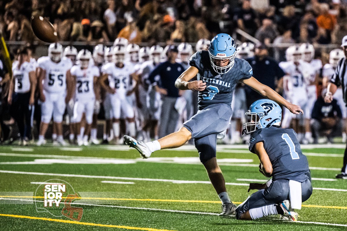 SENIORITYPHOTO1's tweet photo. Another perfect game by unsigned stellar Senior K/P @SamCochran2023 including a huge 2nd Quarter FG that gave Centennial momentum heading into Halftime. https://t.co/SSoYaUbdPI