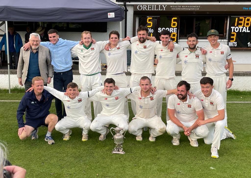 carlislecricket's tweet photo. Your 2022 @cumbrialeague Champions 🏆Big shout out to scorer Geoffrey Osborne &amp; Team Manager/club secretary Mark Davidson. Two volunteers who are a vital part of our club. https://t.co/fEX1UsY8Mi
