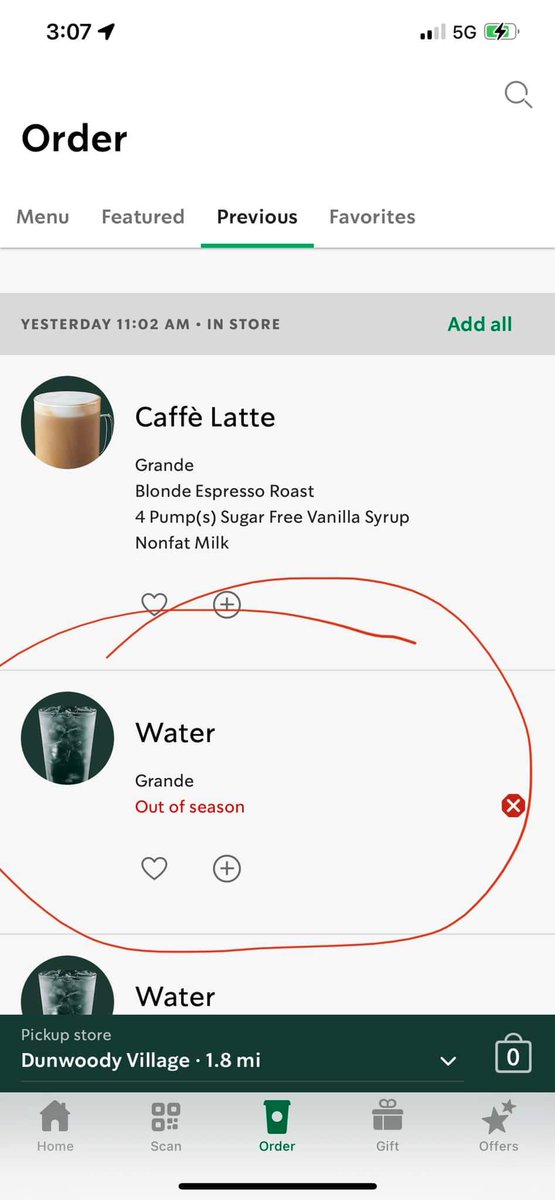 dimikagi's tweet image. Someone at @Starbucks needs to explain this one. Apparently, a buddy of mine can no longer order water as it's out of season.