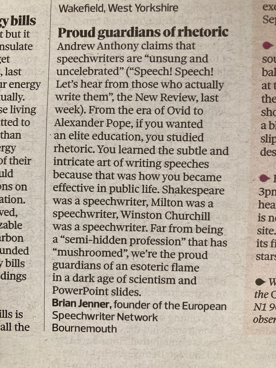 EUSpeechwriters's tweet photo. Letter in today's Observer newspaper #speechwriting https://t.co/Yj7ONfb8pF