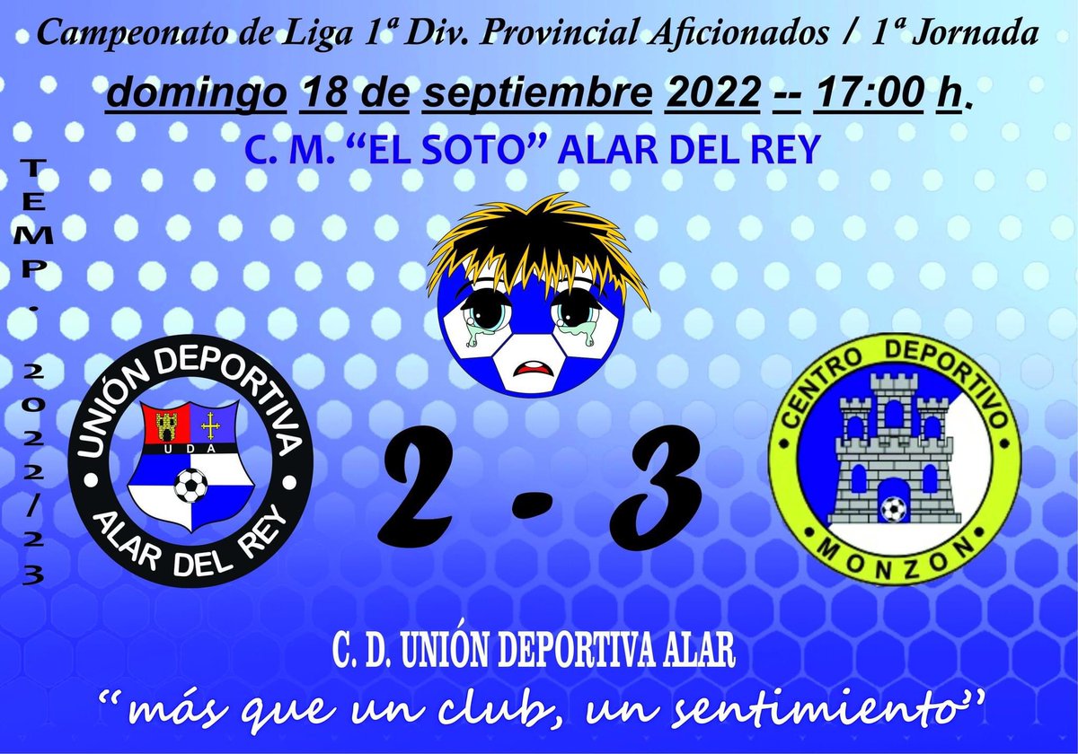UDA1919's tweet photo. ⚽️RESULTADO AFICIONADO⚽️

U.D. Alar 2-3 C.D. Monzón

#udalar ⚽️💙🤍 https://t.co/NI8S3bxk1h