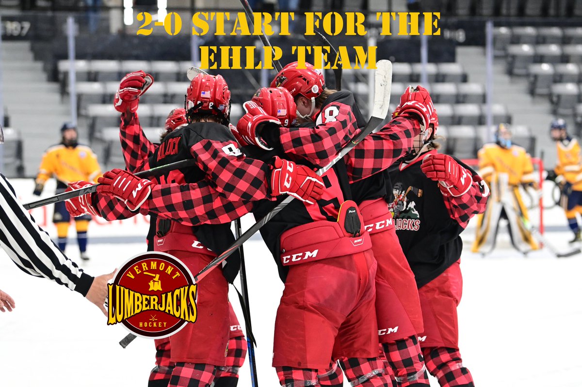 vtlumberjacks's tweet photo. The Lumberjacks EHLP Team starts the season with a 2-0 record after today's 5-4 win over the Adirondack Thunder. Parent with 44 saves with goals from Prim, Delliquadri (2), Budway and Tracy. #RollJacks https://t.co/5HU8YbH7rV