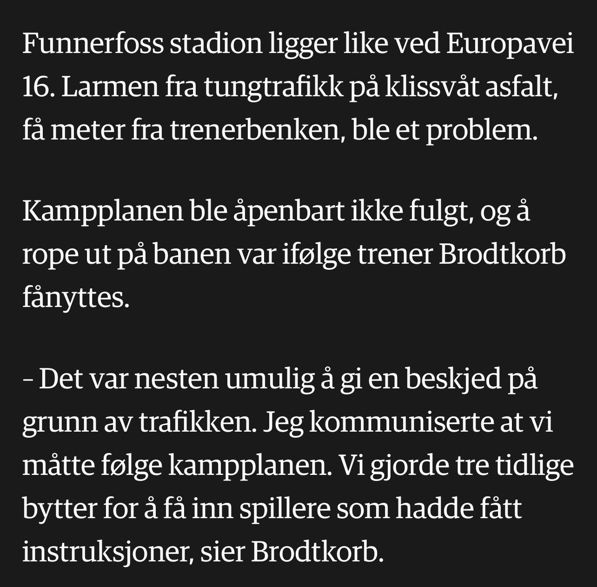 Du som har vært litt rundt <a href="/MariusHelgaa/">Marius Helgå</a> - hvor vanlig er innbytter på grunn av trafikkstøy i norsk breddeball? 🚦🎧🚛💨

📰: <a href="/harstadtidende/">Harstad Tidende</a>