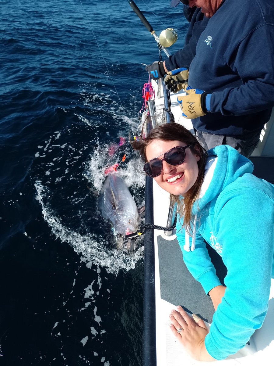 AHall_Marine's tweet photo. Yesterday I had the privilege of going #Bluefin Tuna tagging with Mark Jury on Fortuna as part of the Chart program by @CefasGovUK What an amazing experience, such beautiful creatures! Amazing to see them swim away fit and healthy 🎣🐟 #CatchandRelease #RecreationalAngling https://t.co/IA9UdPzZsH