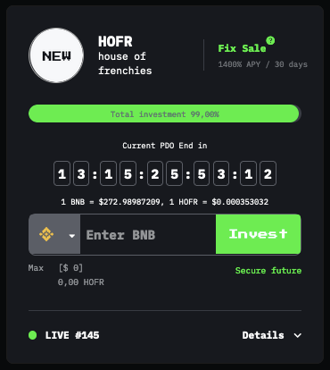 Frenchies! You are amazing! We cannot believe what you did, just 1 hour after our announcement, you managed to purchase almost 100% of all $HOFR in the pool!!! 

#memecoin 
#frenchie
<a href="/PDOFinance/">PDO.Finance</a>