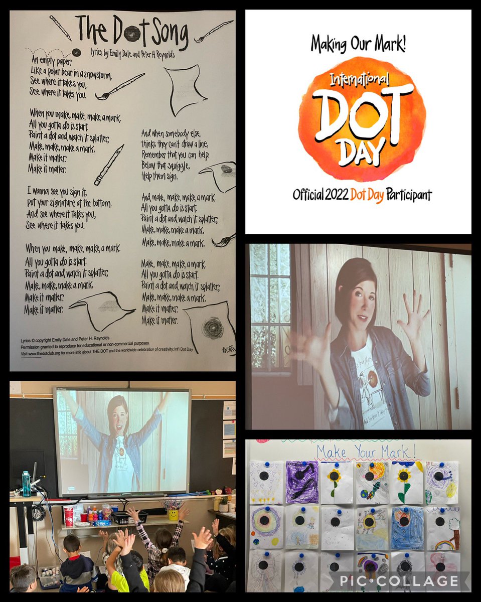 EIMGrade3's tweet photo. We celebrated #InternationalDotDay on Thursday. “Just make a mark and see where it takes you!”  We were so lucky to join @peterhreynolds &amp; @FablePaul live,  with thousands of others around the world. #growthmindset #DotDay2022 @EIMJaguars https://t.co/vZoEhj2oVA