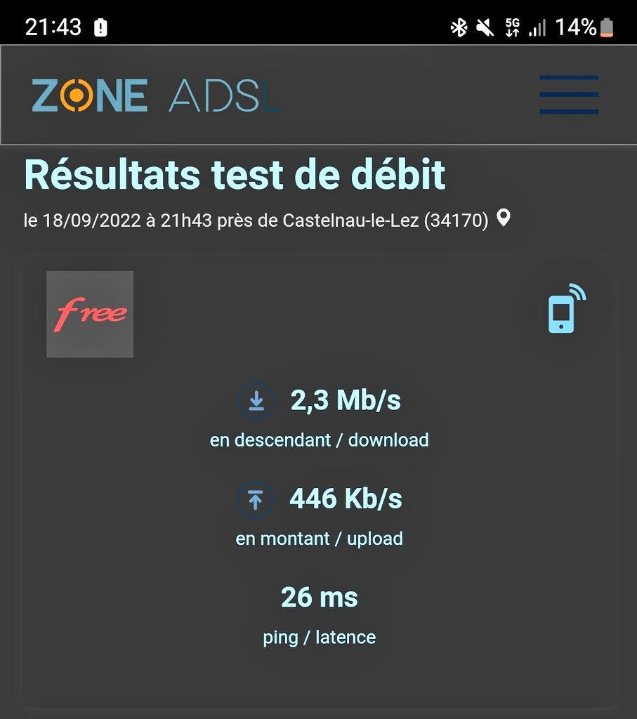 BrendanVllnv's tweet photo. @OPstalus @free @freemobile @Free_1337 J'ai trouvé un site où j'ai pu faire le test bien que j'étais en 5g c'est quand même triste d'avoir aussi peux de débit... la 5g de free est pire que l'ADSL 😓 https://t.co/7Shpp38ckS