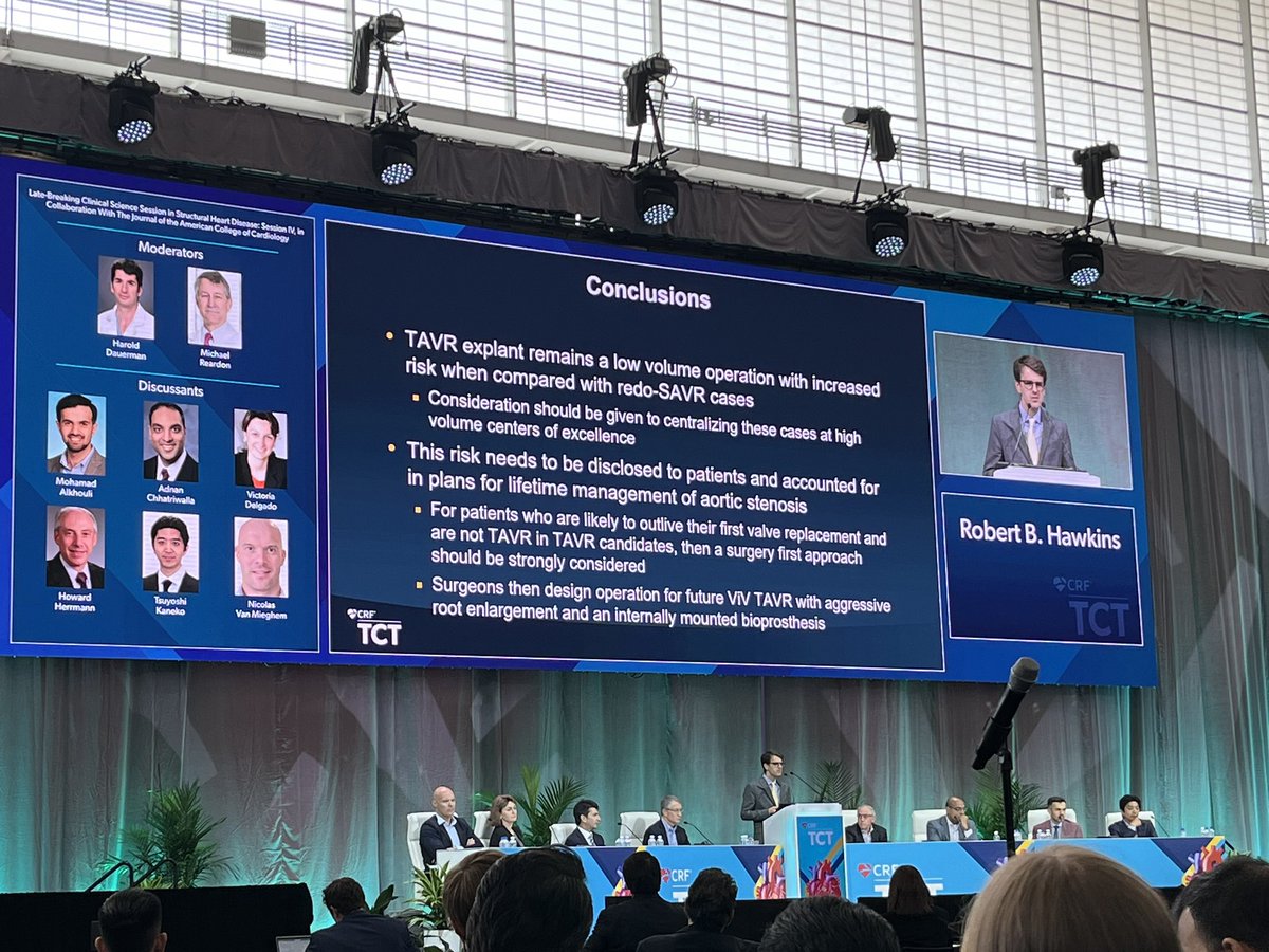 First time at #TCT2022 and bringing the controversy. TAVR explant associated with 1.7x mortality vs redo-SAVR