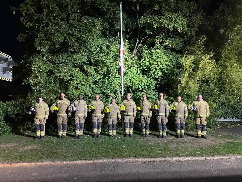 Firefighters and colleagues across Essex took part in the National Moment of Reflection this evening, to reflect on the life and legacy of Her Majesty Queen Elizabeth II.