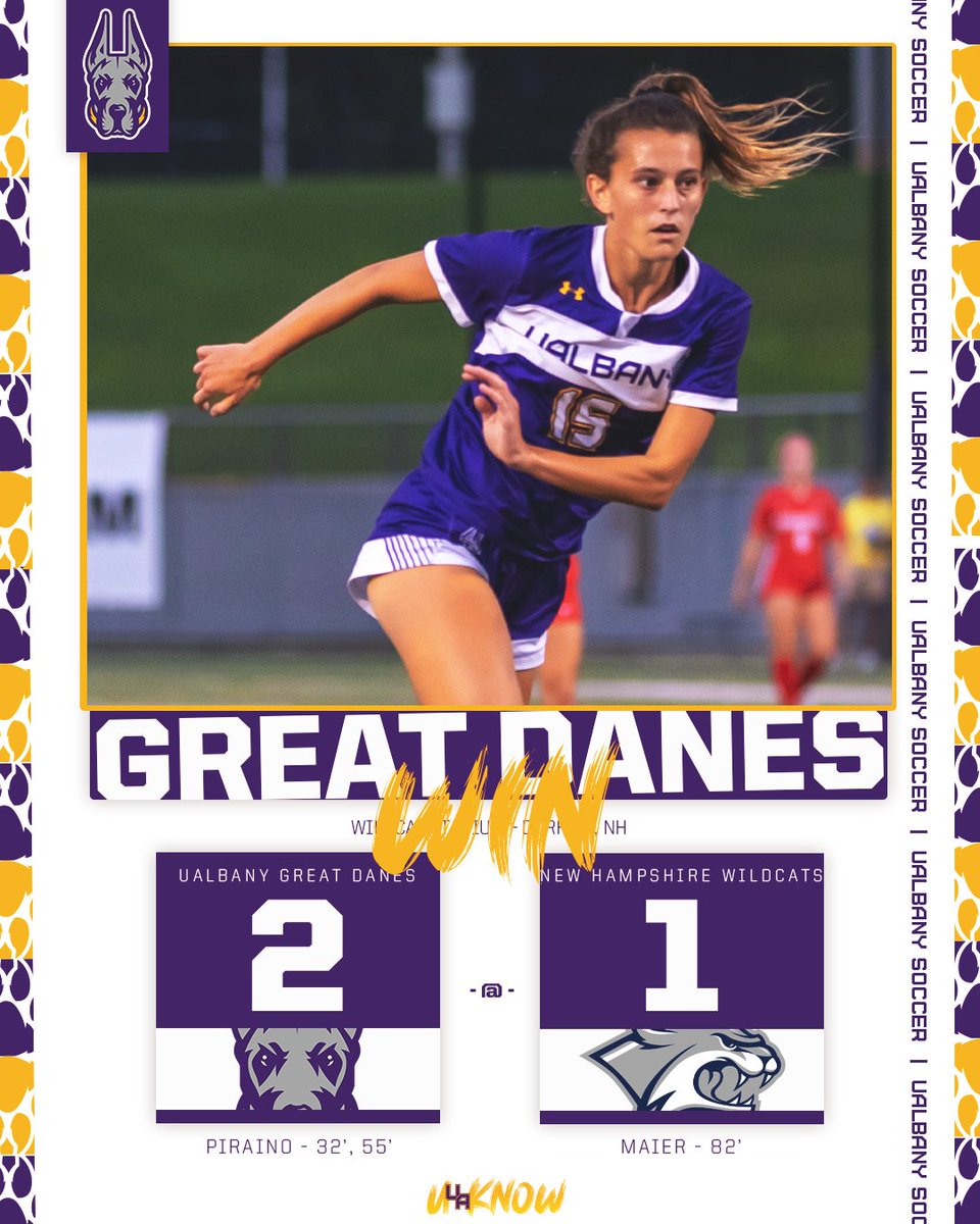 UAlbanyWSOC's tweet photo. FINAL | UAlbany 2, New Hampshire 1

Olivia Piraino powers our first road win of the season to start conference play.

#UAUKNOW // #AEWSOC https://t.co/BuHT3qNKGw