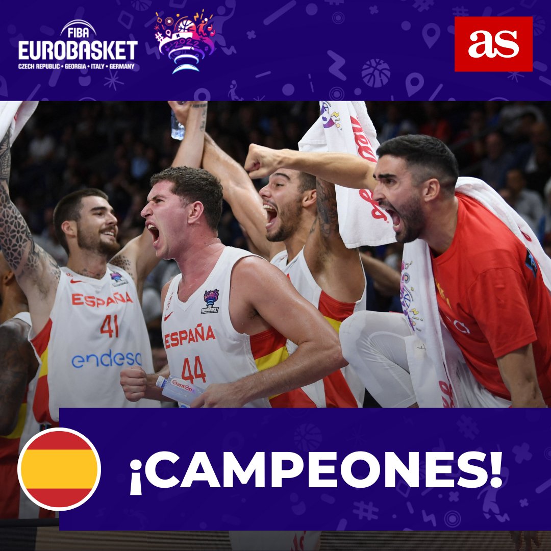 diarioas's tweet photo. 🏀 ¡ESPAÑA es CAMPEONA de EUROPA!
🏆 La selección pasa por encima de Francia y se hace con su cuarto Eurobasket https://t.co/xDZLDoCM7b