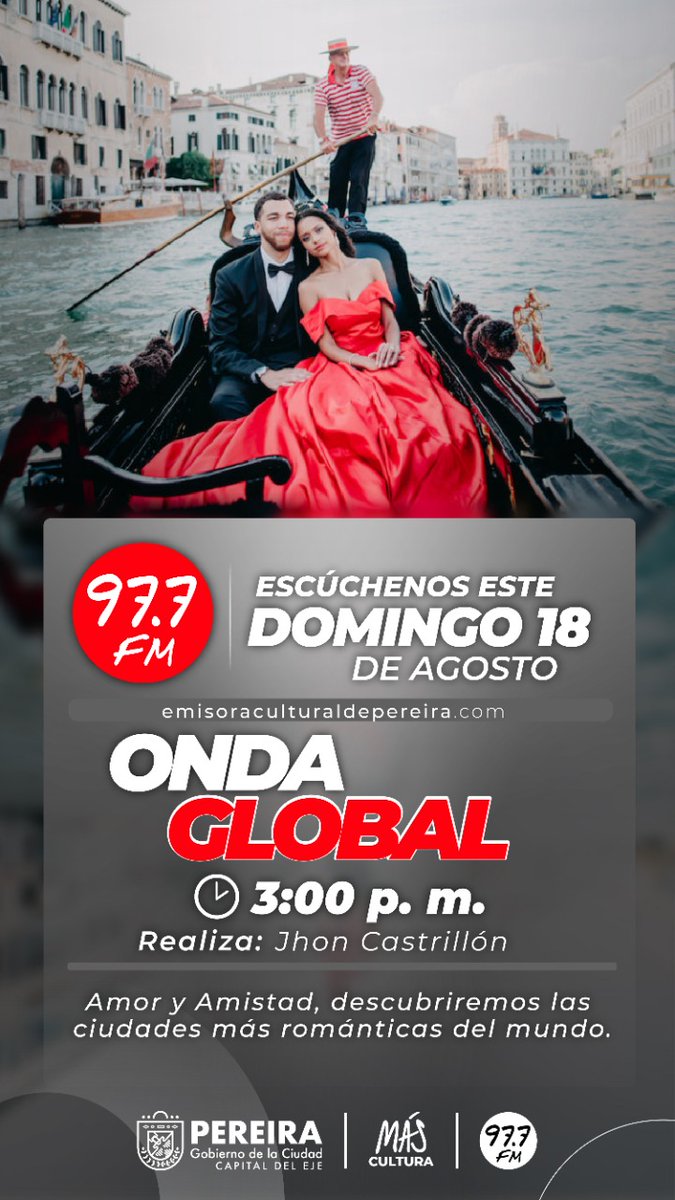 OndaGlobalFM's tweet photo. En #OndaGlobal celebramos el #DíadelAmorylaAmistad de Colombia, conociendo las #CiudadesMásRománticas del Mundo 👩‍❤️‍👨🚣‍♂️.
@EmisCulturalRAC 97.7 FM
https://t.co/Ciy8ZYJKIC https://t.co/OrSxHeXjM5