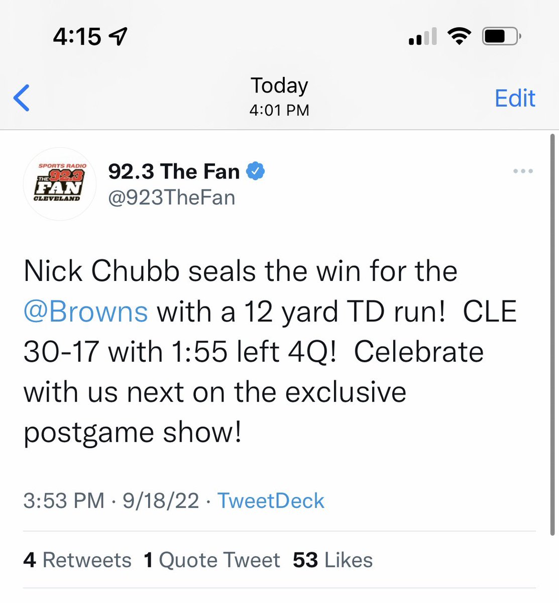 halleludwig's tweet photo. Can we talk about this tweet by @923TheFan ? Why would you ever tweet this before the game is actually over?! 🤬🤬🤬🤬🤬#Browns https://t.co/HcMP1gvGZ5