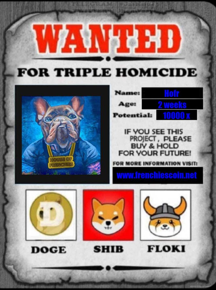crypt00dada's tweet photo. @biggie_crypto 
@frenchiesdog 

#hofr 
$hofr
#memecoin 
#morethanmemecoin 
#1dollar 
#1000x 
#1000xgem 
#1000xGems 
#Crypto
#cryptocurrency

@binance 
@kucoincom 
@gate_io 
@FTX_Official https://t.co/oeXXXm1V6m