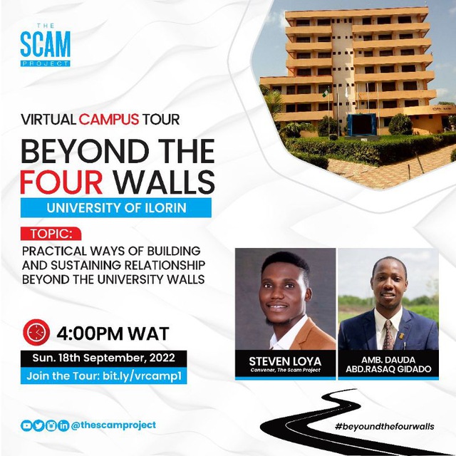 The virtual campus tour kicked off today with the University of Ilorin.

The 2hour session was an absolute eye opener. The speakers @stevenloya_  and @ag_dauda gave real and practical ways to build and sustain relationship that will last beyond the school walls.#Virtualcampustour