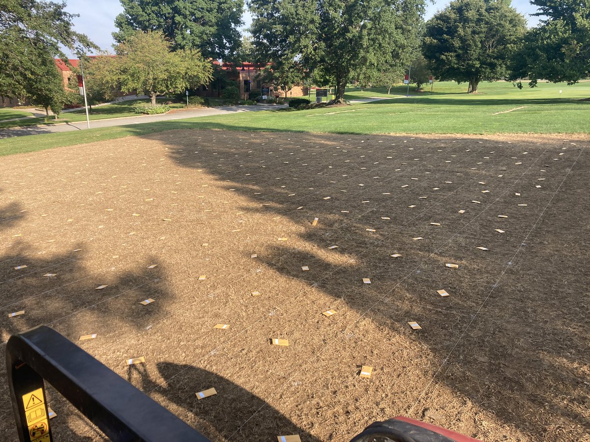 OSU_ATI_Turf's tweet photo. Nice day to get some seeding done! This project will be looking at how new cultivars of Kentucky bluegrass, perennial ryegrass, tall fescue, and hard fescue respond to nitrogen. 1st location in the ground, 3 more to seed… https://t.co/eFWU5zZbii