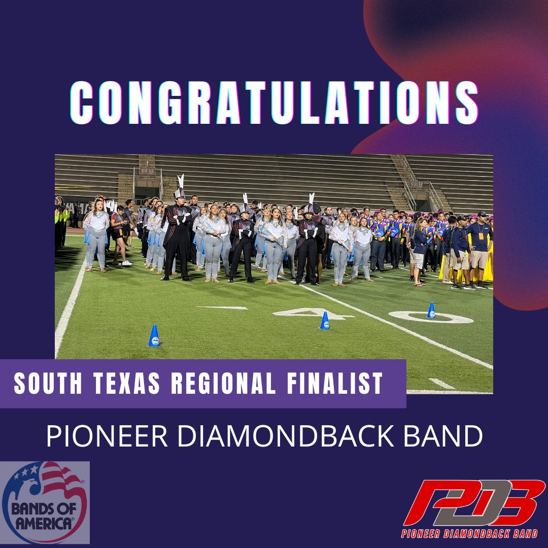 SPHSBand's tweet photo. Congratulations to PDB for being named a Finalist at the @BANDSOFAMERICA South Texas Regional.PDB earned 7th place &amp; was the 3rd highest RGV band of the competition. Way to "Shine Bright"

#PDB
#pioneerpride
#BOA2022
@musicforall 
@HornRank 
@txbands https://t.co/l7bVURCaUz