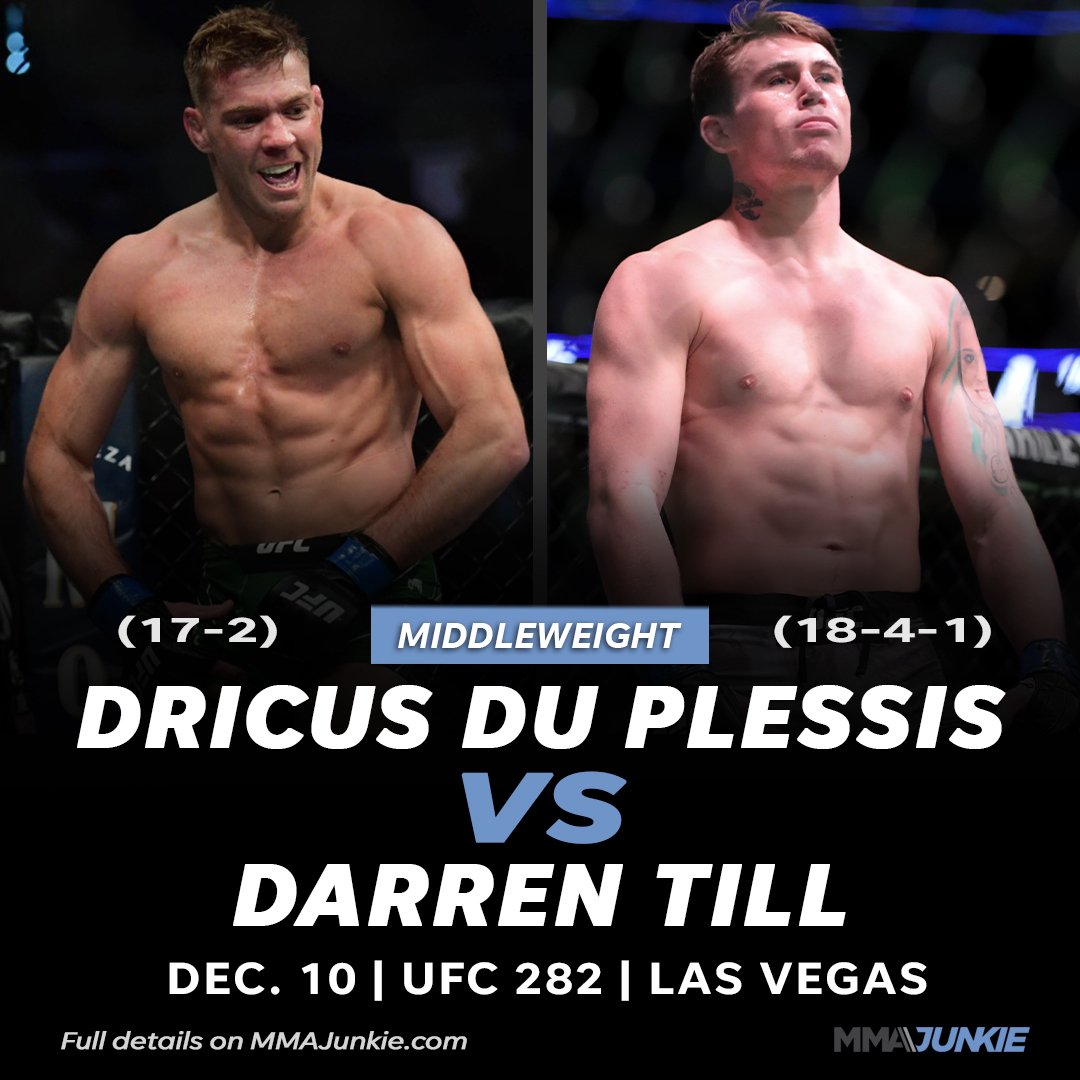 MMAJunkie's tweet photo. Verbal agreements are in place.

Dricus du Plessis vs. Darren Till is in the works for #UFC282 in Las Vegas. 🇿🇦🇬🇧

More: https://t.co/xXcdyvgZ1e https://t.co/fIZi91VXCj