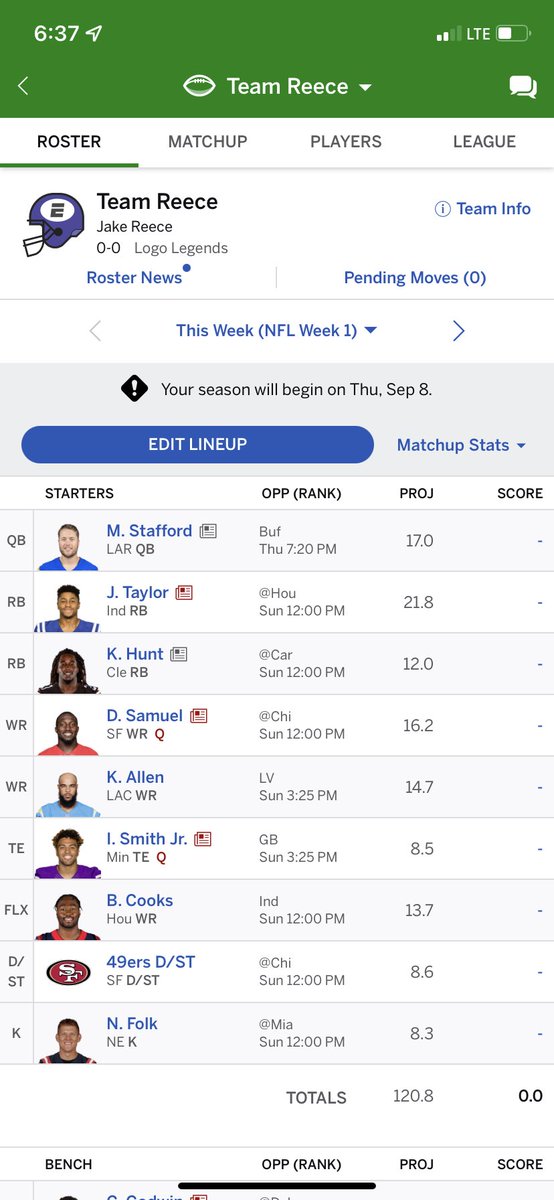 JakeReece25's tweet photo. @FFB_Mania 12 Team PPR with 2nd Pick🤷🏻‍♂️ https://t.co/ehQGcw4Qwd