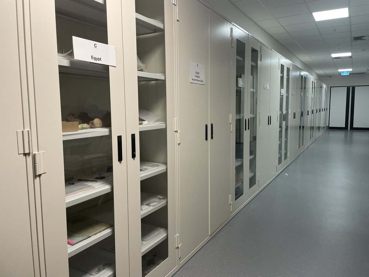 Macquarie_Uni's tweet image. Behind the scenes: my museum colleague Edward Cooper (also an archaeology student here at MQ), prepares objects for a handling session with students today. Most of our 18k objects are kept in this store room &amp;amp; much used in teaching and research #historyweek2022 @MacquarieMuseum