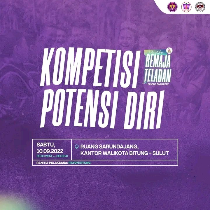 Pemilihan Remaja Teladan GMIM tahun 2022 somo maso tahapan Kompetisi Potensi Diri. Sabtu nanti, ini kegiatan mo beking di Ruang Sarundajang Kantor Walikota Bitung. Semangat buat semua peserta! #retelgmim #remajagmim #teensforchrist