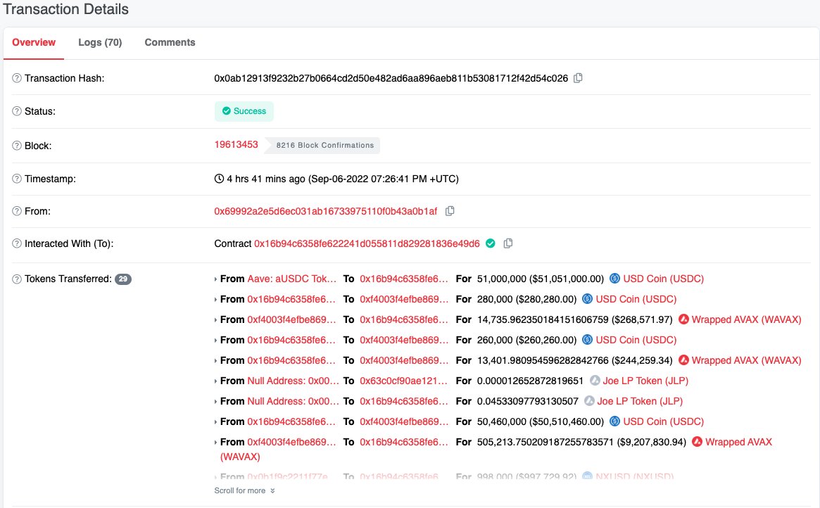 #CertiKSkynetAlert🚨

CertiK Skynet has reported a #flashloan attack on #AVAX impacting contract 0xe767c... &amp; some LPs. The attacker profited ~$370k USDC.

Possible impacted protocols include:
<a href="/nereusfinance/">Nereus Finance</a> @traderjoe_xyz  <a href="/CurveFinance/">Curve Finance</a> 
Contact us for analysis. 

Stay Frosty!☃️