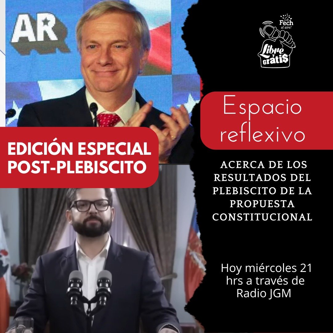VICTORIA DEL RECHAZO EN EL PLEBISCITO DE SALIDA:¿QUÉ ES LO QUE SIGUE?

Tras la clara victoria del rechazo en el plebiscito constitucional, Libre y Gratis sigue apoyándote.
Únete a nuestro bloque reflexivo acerca del proceso.

Hoy a las 21 hrs por <a href="/uchileradio/">Radio Universidad de Chile</a> 

#Reformasporchile