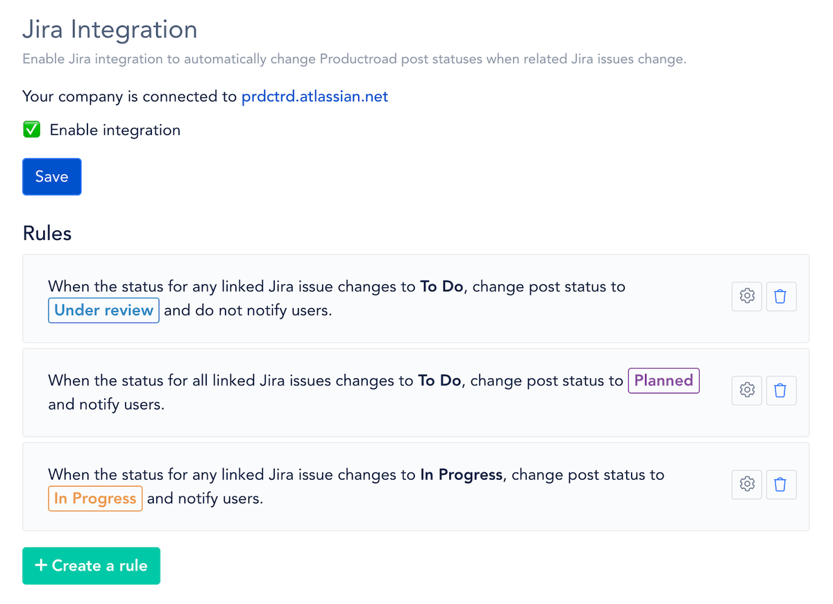 productroad's tweet photo. ✅ @Jira integration is live! https://t.co/cCYW9eO6Sb