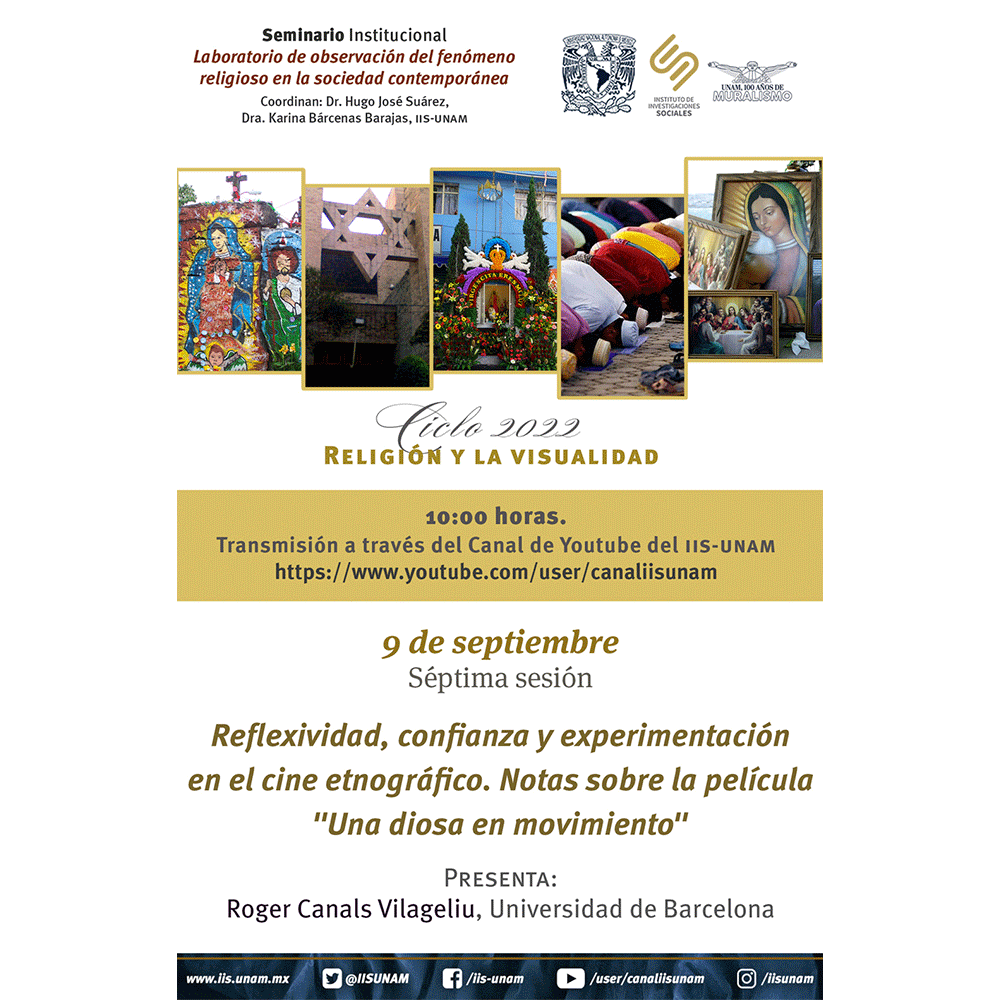 IISUNAM's tweet photo. 👁‍🗨⛪️ #Ciclo2022 Seminario Institucional
Laboratorio de observación del fenómeno
#religioso en la sociedad contemporánea “Religión y la #visualidad”
🗓9 de septiembre de 2022 
🕣10:00 horas 
📺Transmisión a través del Canal de Youtube del #IIS #UNAM
https://t.co/X0O21UuzkL https://t.co/3MOVBSAND2