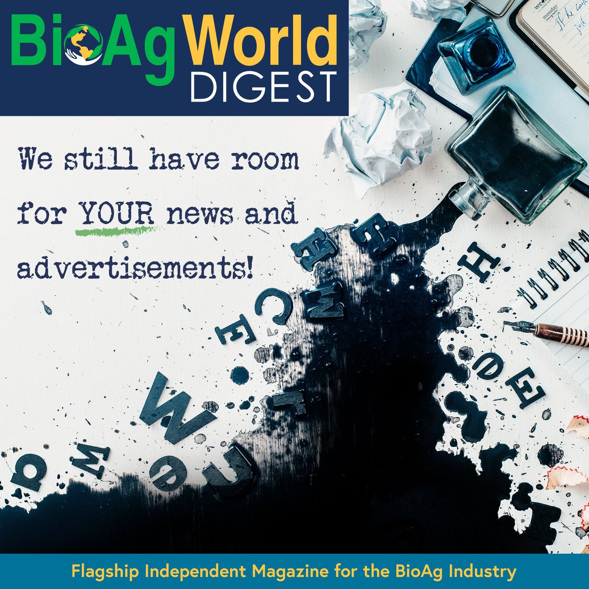 BAWDigest's tweet photo. 2nd call for your news or ad for the Sept-Oct 2022 issue of the BioAg World Digest! There is still time, please submit by September 15th to bawdigest@bioaglinkages.com. To see our Media Kit and Rate Card, and to read previous issues, please visit: https://t.co/xr4rplwtBD
#bioag https://t.co/2MFnOXnbUU