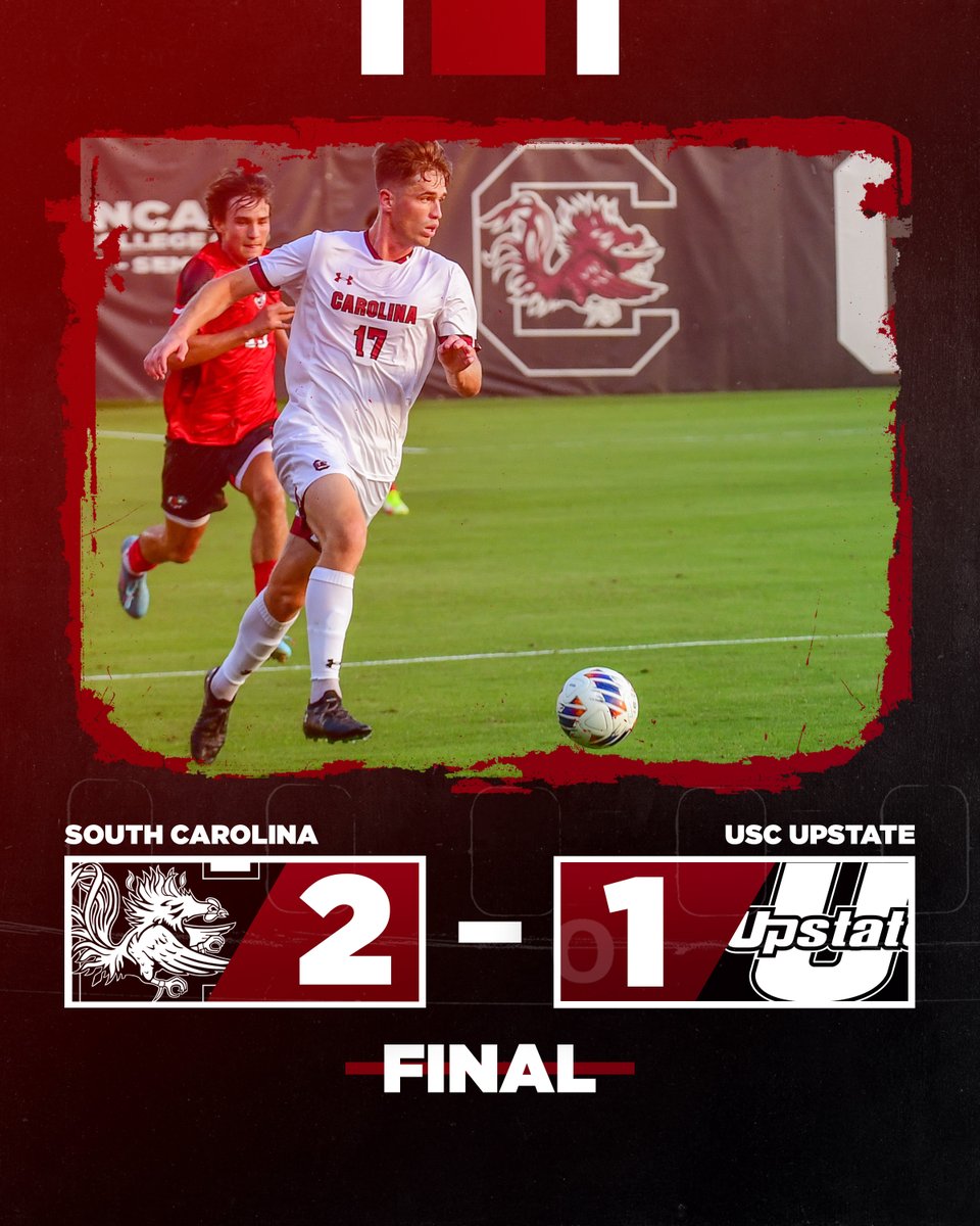 GamecockMSoccer's tweet photo. FINAL | @loganfrost1212 scores two goal. He netted the game-winner with four minutes to play and give the Gamecocks the victory!
#WEareCarolina https://t.co/R7WlyLUool