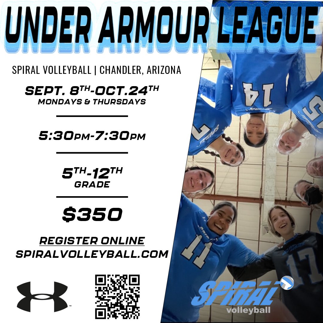 spiralvb's tweet photo. Day 1 of Under Armour league is almost here. Registration is still open. Reserve your spot today. 

➡️Follow the link https://t.co/JwCQaE7Vd9 https://t.co/YGtpWttG64